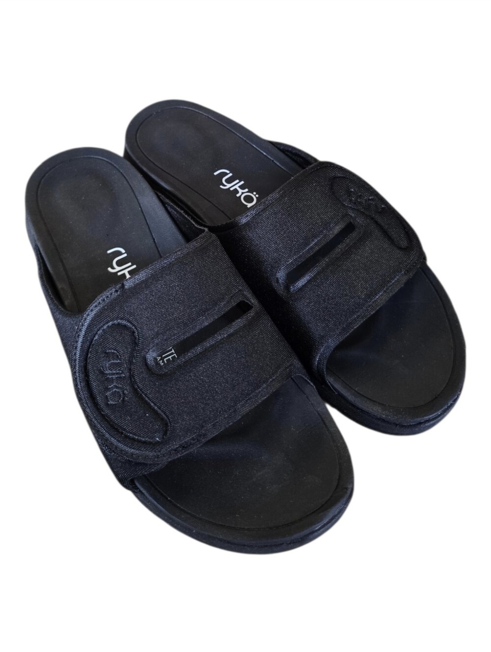 Ryka Tao Recovery Slide Sandals Black Adjustable Strap Comfort Slip-On